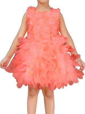 Orange plain polyester kids-frocks 5