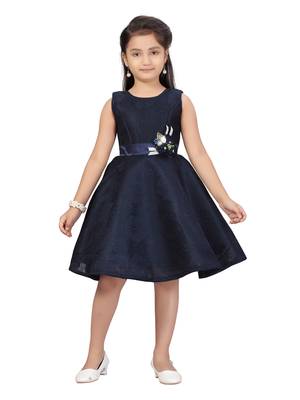 Blue plain blended cotton kids-frocks 1