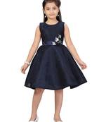 Blue plain blended cotton kids-frocks