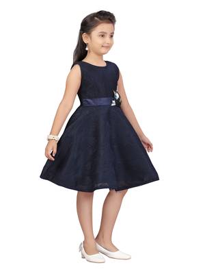 Blue plain blended cotton kids-frocks 2