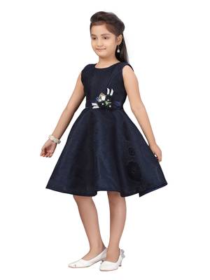 Blue plain blended cotton kids-frocks 3