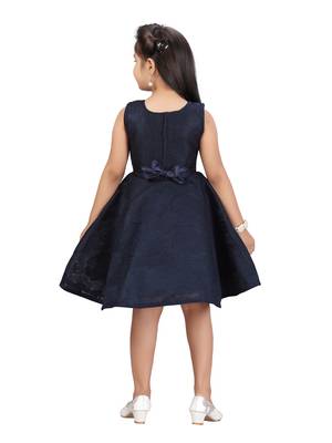 Blue plain blended cotton kids-frocks 4