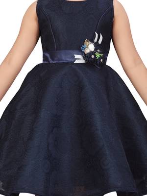 Blue plain blended cotton kids-frocks 5
