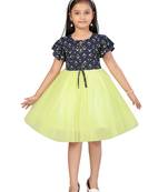 Yellow printed blended cotton kids-frocks