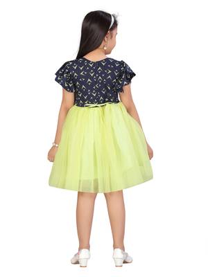 Yellow printed blended cotton kids-frocks 4