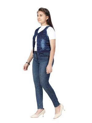 Blue plain cotton girls-jackets-coats 3