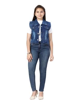 Blue plain cotton girls-jackets-coats 1