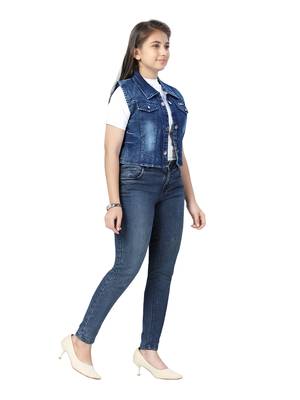 Blue plain cotton girls-jackets-coats 2