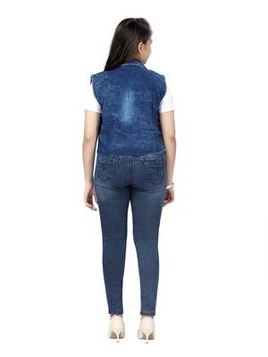 Blue plain cotton girls-jackets-coats 4