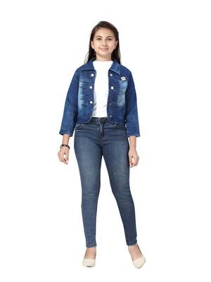 Blue plain cotton girls-jackets-coats 1