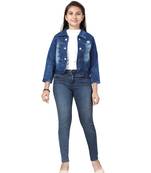 Blue plain cotton girls-jackets-coats