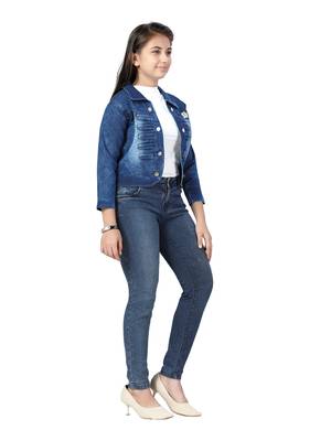 Blue plain cotton girls-jackets-coats 2