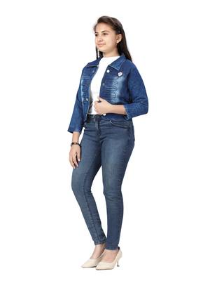 Blue plain cotton girls-jackets-coats 3
