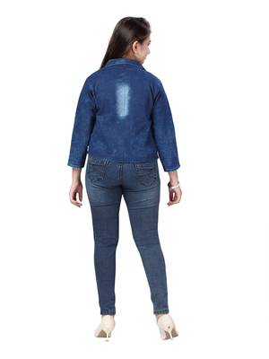 Blue plain cotton girls-jackets-coats 4