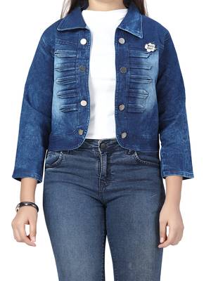 Blue plain cotton girls-jackets-coats 5