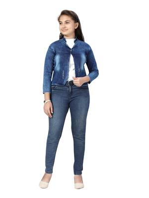Blue plain cotton girls-jackets-coats 1