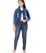 Blue plain cotton girls-jackets-coats