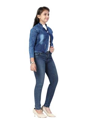 Blue plain cotton girls-jackets-coats 2