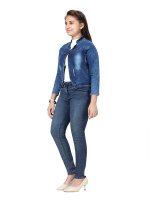 Blue plain cotton girls-jackets-coats 3