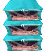 Shree Shyam Products Blue Non Woven Box Saree Cover 3 Pcs Set, Non Woven Fabric Saree Cover with Transparent
