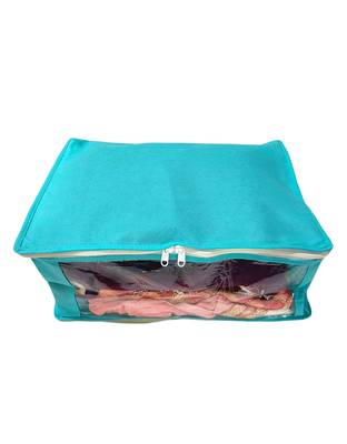 Shree Shyam Products Blue Non Woven Box Saree Cover 3 Pcs Set, Non Woven Fabric Saree Cover with Transparent 2