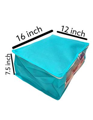Shree Shyam Products Blue Non Woven Box Saree Cover 3 Pcs Set, Non Woven Fabric Saree Cover with Transparent 4