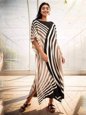 JSDC Women Casual Wear Circular Curve Printed Soft Satin Silk Kaftan   1