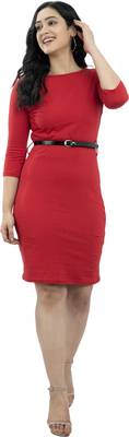 Red printed crepe short-dresses 1