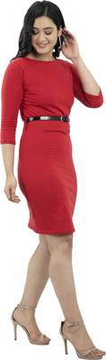 Red printed crepe short-dresses 2