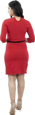 Red printed crepe short-dresses 4