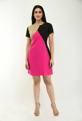 Multicolor plain crepe short-dresses 1