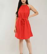 Red printed crepe short-dresses