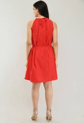 Red printed crepe short-dresses 2