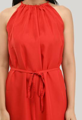 Red printed crepe short-dresses 4