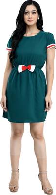 Green printed crepe short-dresses 1