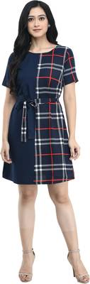 Blue printed crepe short-dresses 1