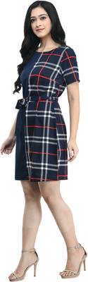 Blue printed crepe short-dresses 2