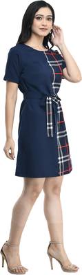 Blue printed crepe short-dresses 3