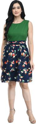 Green printed crepe short-dresses 1