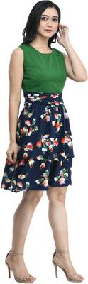 Green printed crepe short-dresses 2