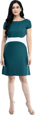 Green printed crepe short-dresses 1