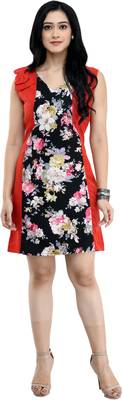 Red printed crepe short-dresses 1