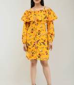 Yellow printed crepe short-dresses