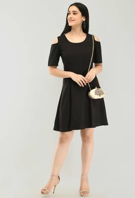 Black printed crepe short-dresses 1
