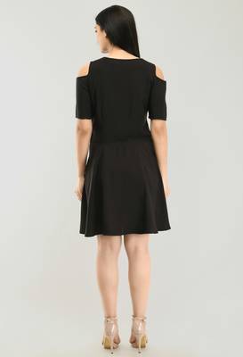Black printed crepe short-dresses 2