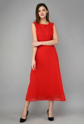 Red printed georgette short-dresses 1