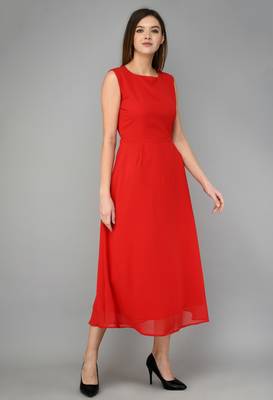 Red printed georgette short-dresses 2