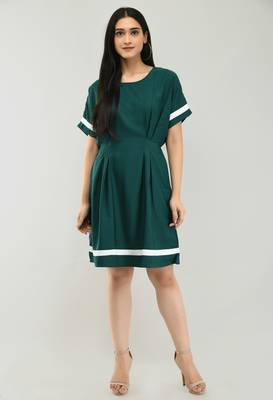 Green printed crepe short-dresses 1