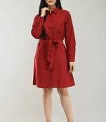 Brown printed crepe short-dresses