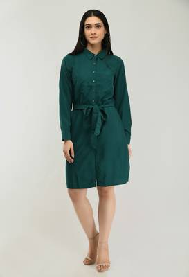Green printed crepe short-dresses 1